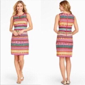 Talbots Colorful Patterned Striped Sheath Dress Pink Yellow Blue